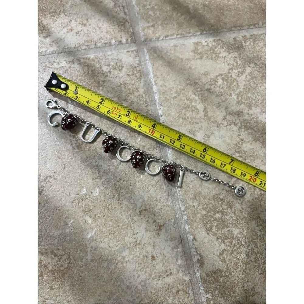 Gucci double g silver tone bracelet dangling gg strawberry - Picture 7 of 7
